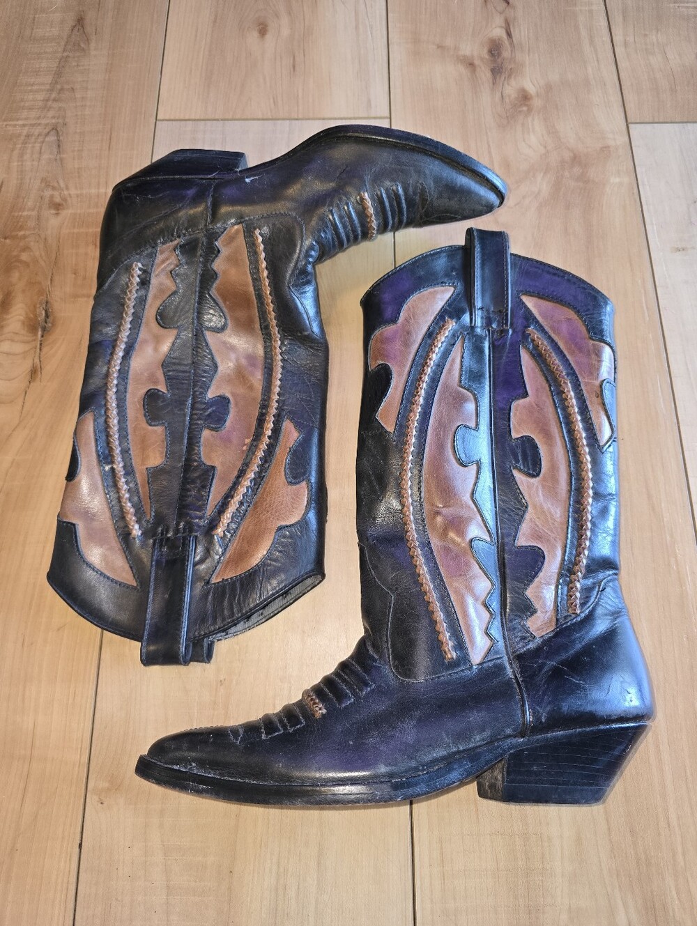 Circle S Brown & Black Leather Women's Cowgirl Boots Sz 6.5